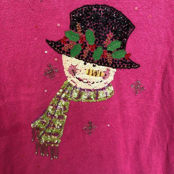 Quacker Factory Women Snowman Beads Embroidered Knit Sweater Size 1X M102 -20 - Picture 11 of 14